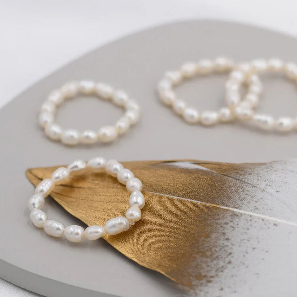 Imitation Pearl Finger Ring White Round
