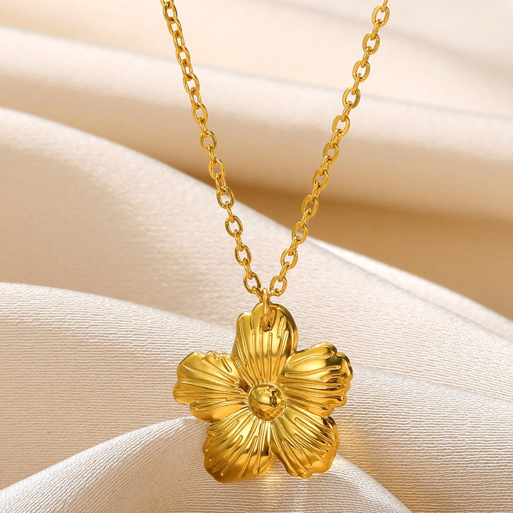 Stainless Steel Pendant Necklace For Women 18K Gold Color Chain Jewelry Fashion Cute Sun Round Necklaces Gift New Free Shipping
