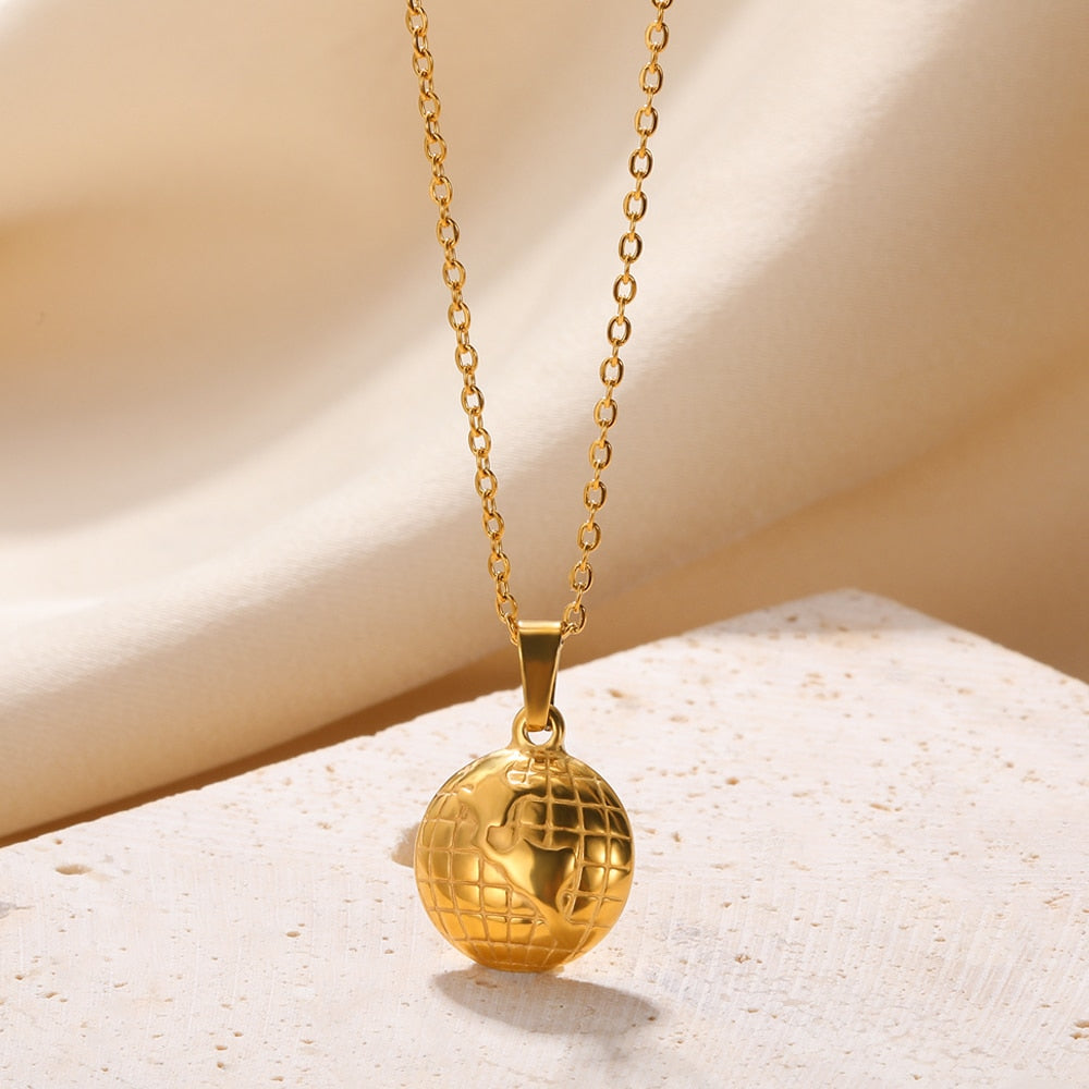 Stainless Steel Pendant Necklace For Women 18K Gold Color Chain Jewelry Fashion Cute Sun Round Necklaces Gift New Free Shipping
