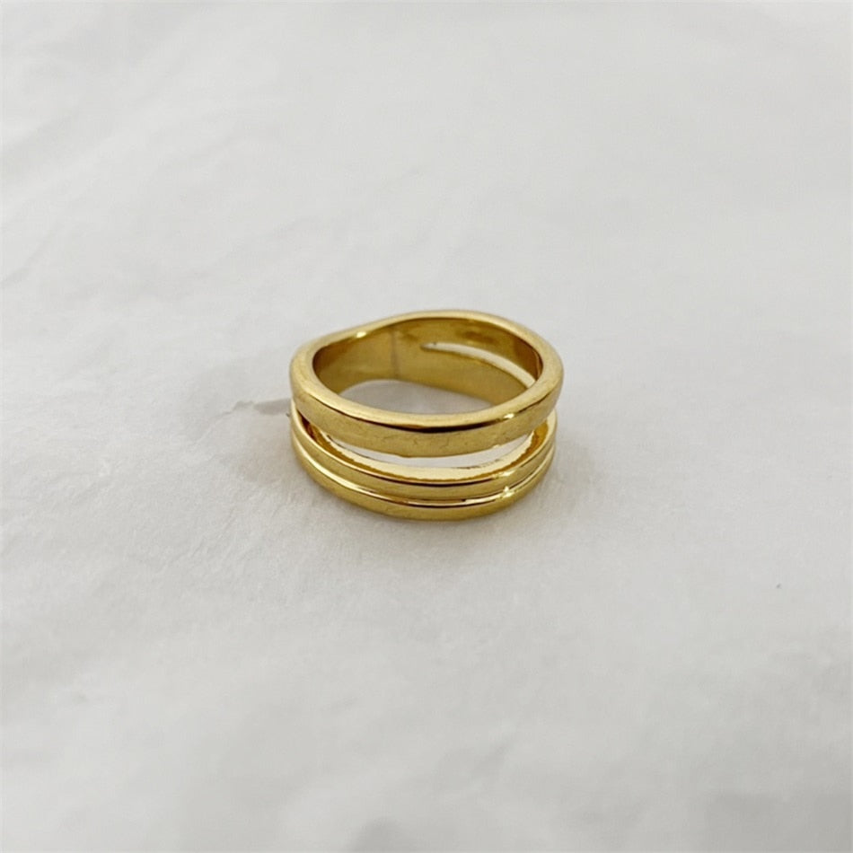 Fashion Gold and Silver Color Line Ring