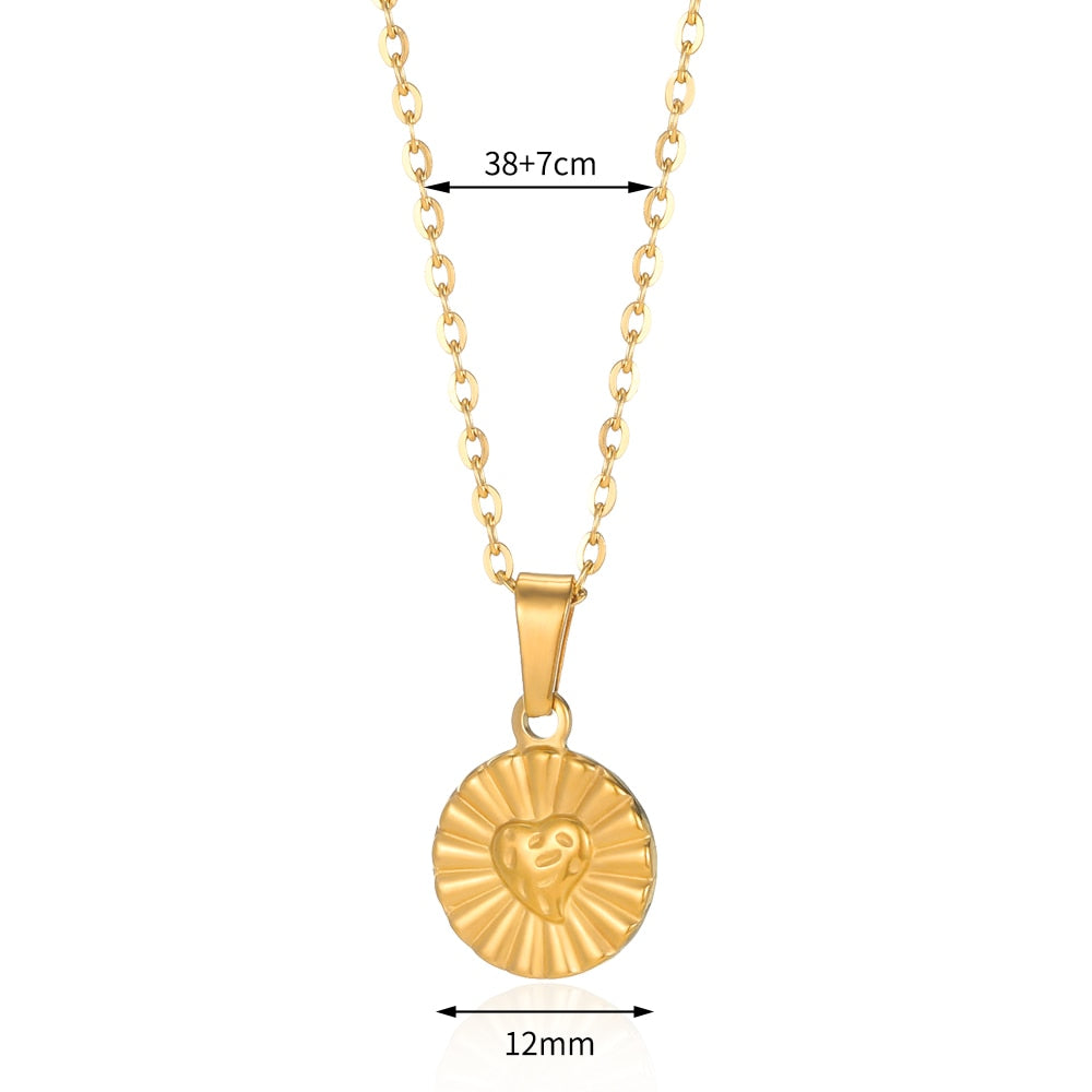 Stainless Steel Pendant Necklace For Women 18K Gold Color Chain Jewelry Fashion Cute Sun Round Necklaces Gift New Free Shipping