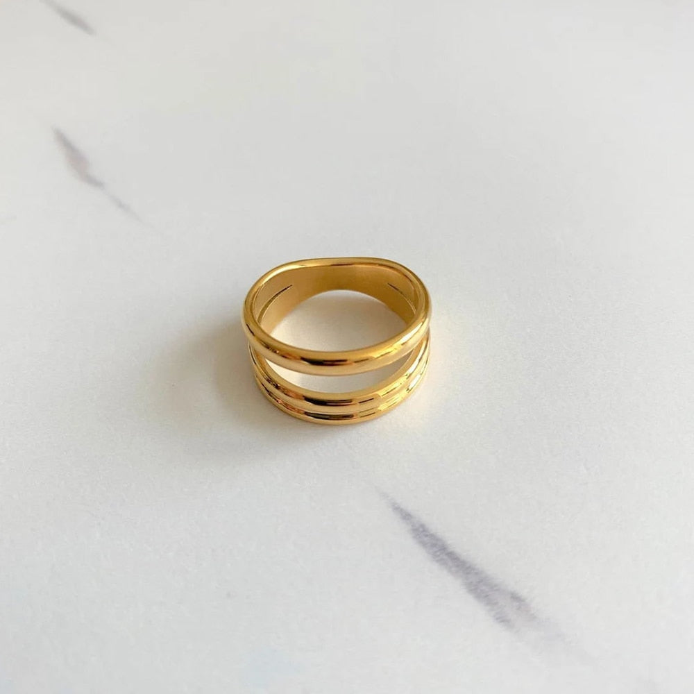 Fashion Gold and Silver Color Line Ring