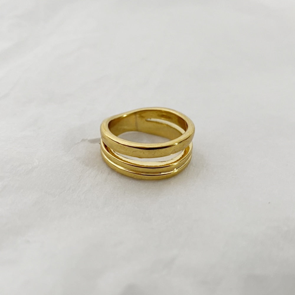 Fashion Gold and Silver Color Line Ring