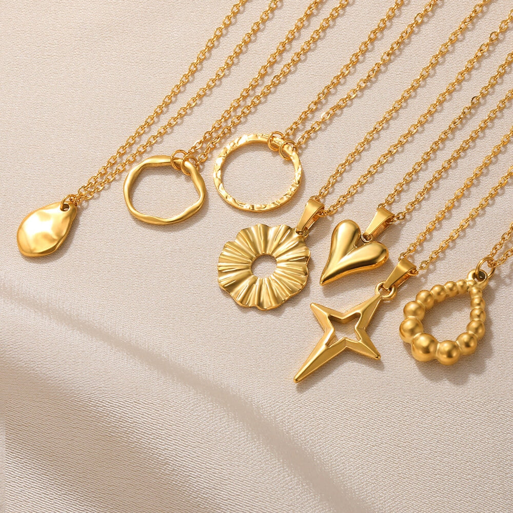 Stainless Steel Pendant Necklace For Women 18K Gold Color Chain Jewelry Fashion Cute Sun Round Necklaces Gift New Free Shipping