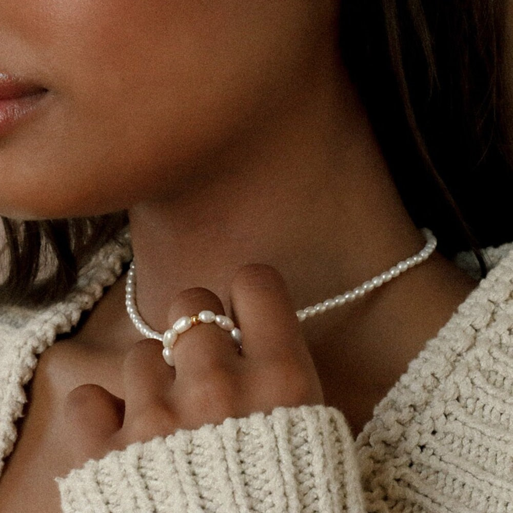 Imitation Pearl Finger Ring White Round