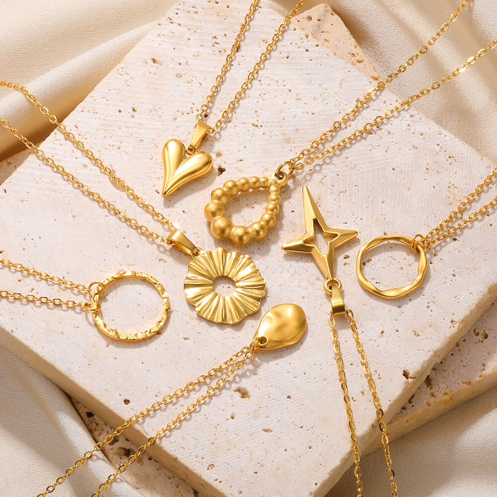 Stainless Steel Pendant Necklace For Women 18K Gold Color Chain Jewelry Fashion Cute Sun Round Necklaces Gift New Free Shipping