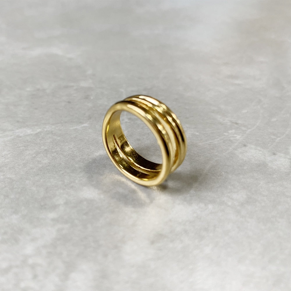 Fashion Gold and Silver Color Line Ring