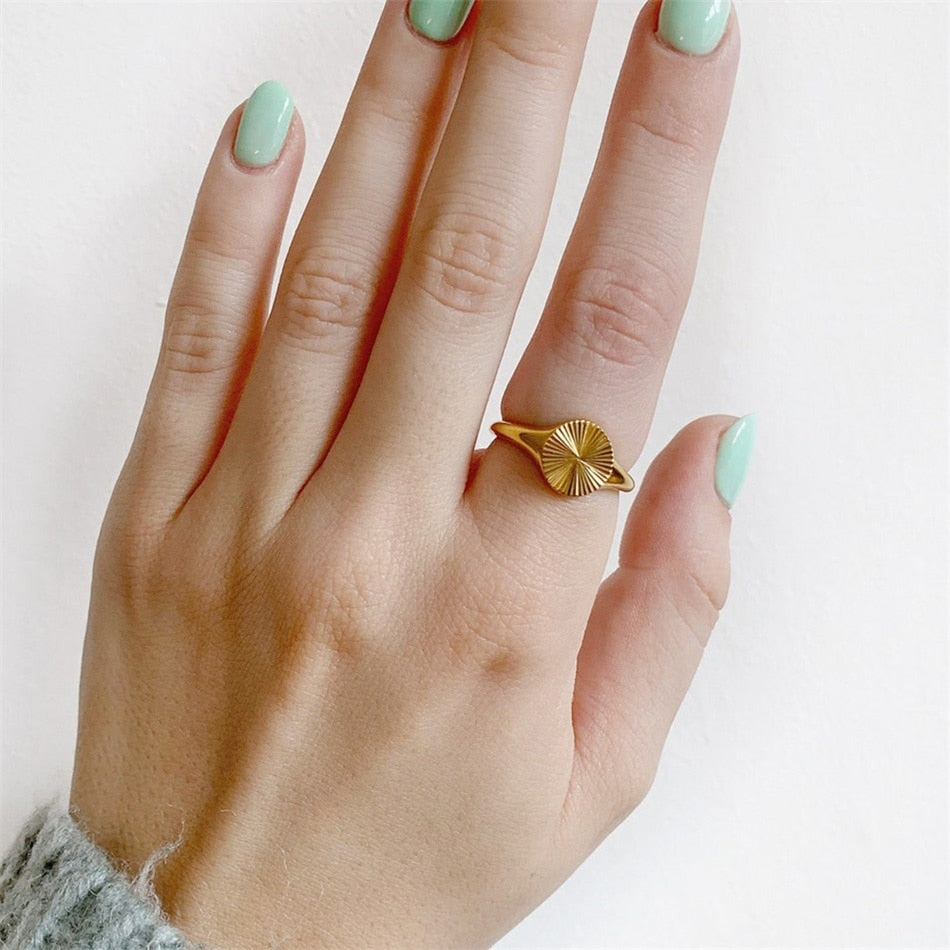 Wave Ring Texture Circle Ring Stainless Steel
