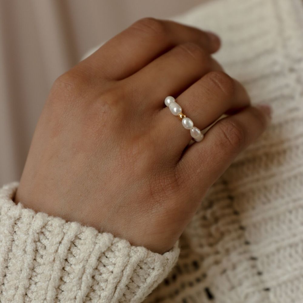 Imitation Pearl Finger Ring White Round